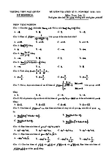 Đề minh họa kiểm tra Cuối HK II môn Toán Lớp 11 năm học 2020- 2021 trường THPT Ngô Quyền