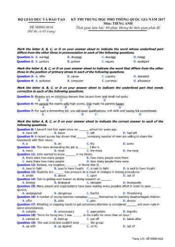 Đề minh họa kỳ thi THPT Quốc gia năm 2017 môn Tiếng Anh
