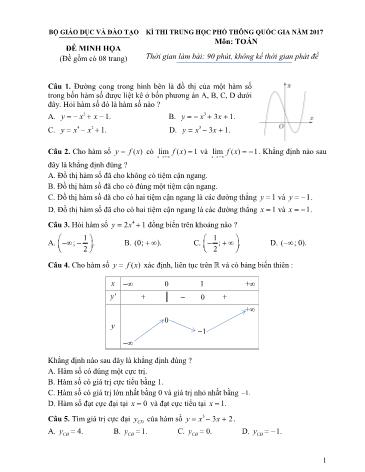 Đề minh họa kỳ thi THPT Quốc gia năm 2017 môn Toán