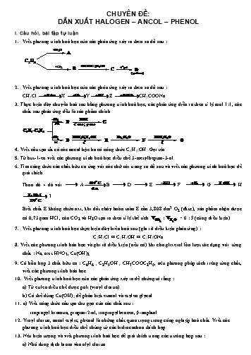 Đề ôn tại nhà môn Hóa học Lớp 11 - Chuyên đề: Dẫn xuất Halogen- Ancol- Phenol