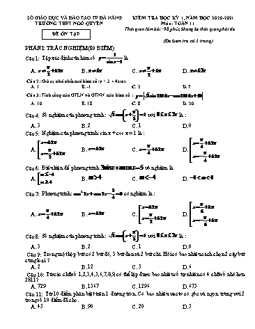 Đề ôn tập kiểm tra HK I môn Toán Lớp 11 năm học 2020- 2021 trường THPT Ngô Quyền (Có đáp án)