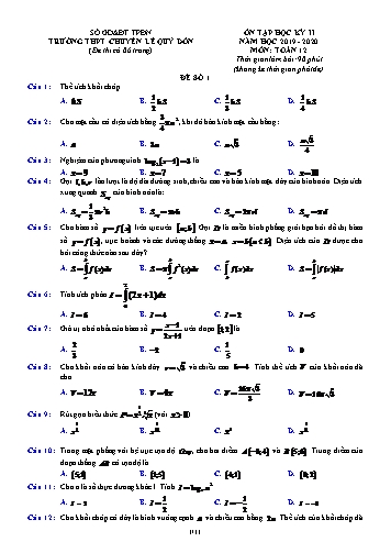 Đề ôn tập kiểm tra Học kì II môn Toán Lớp 12 năm học 2019- 2020