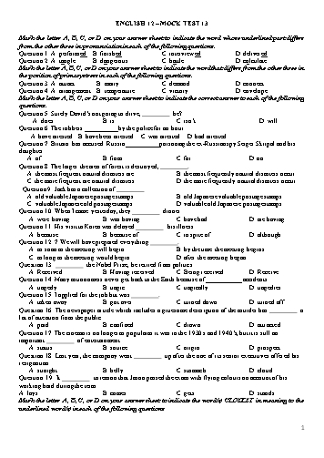 Đề ôn tập kiểm tra môn Tiếng Anh Lớp 12 - Mock Test 13