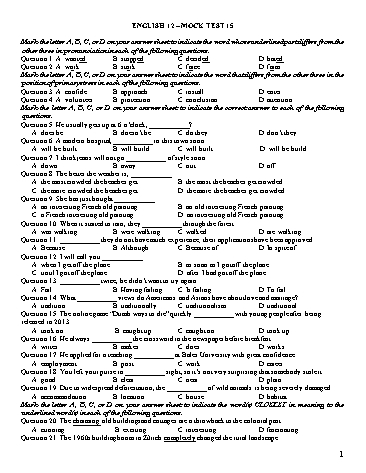 Đề ôn tập kiểm tra môn Tiếng Anh Lớp 12 - Mock Test 15