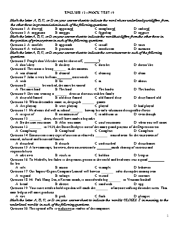 Đề ôn tập kiểm tra môn Tiếng Anh Lớp 12 - Mock Test 19