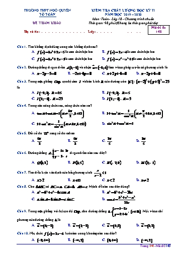 Đề tham khảo kiểm tra HK II môn Toán Lớp 10 năm học 2019- 2020 trường THPT Ngô Quyền - Mã đề 145