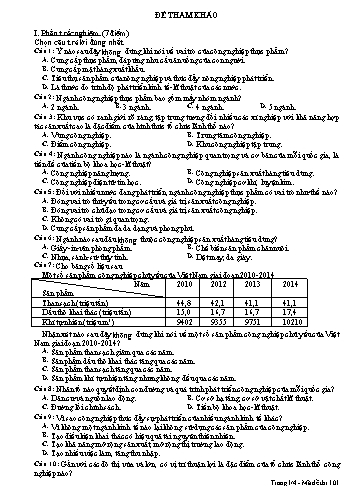 Đề tham khảo kiểm tra môn Địa lí Lớp 10 (Mã đề 101)