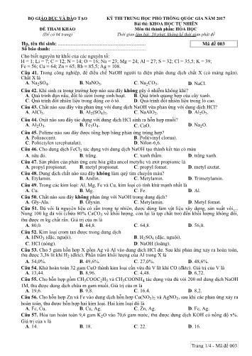 Đề tham khảo kỳ thi THPT Quốc gia năm 2017 môn Hóa học - Mã đề 003