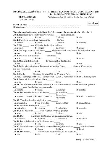 Đề tham khảo kỳ thi THPT Quốc gia năm 2017 môn Tiếng Đức - Mã đề 003