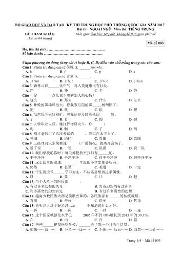Đề tham khảo kỳ thi THPT Quốc gia năm 2017 môn Tiếng Trung - Mã đề 003