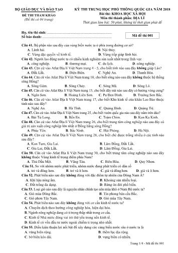 Đề tham khảo kỳ thi THPT Quốc gia năm 2018 môn Địa lí - Mã đề 001