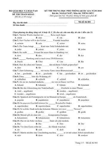 Đề tham khảo kỳ thi THPT Quốc gia năm 2018 môn Tiếng Đức - Mã đề 001