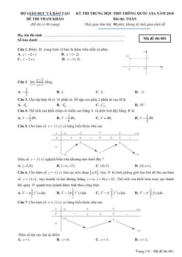 Đề tham khảo kỳ thi THPT Quốc gia năm 2018 môn Toán - Mã đề 001