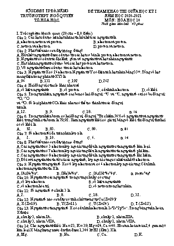 Đề tham khảo thi Giữa Học kì I môn Hóa học Lớp 10 năm học 2020- 2021 trường THPT Ngô Quyền