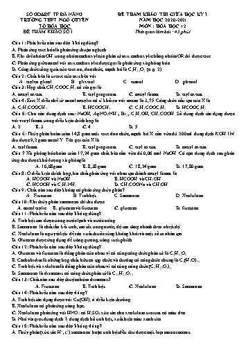 Đề tham khảo thi Giữa Học kì I môn Hóa học Lớp 12 năm học 2020- 2021 trường THPT Ngô Quyền