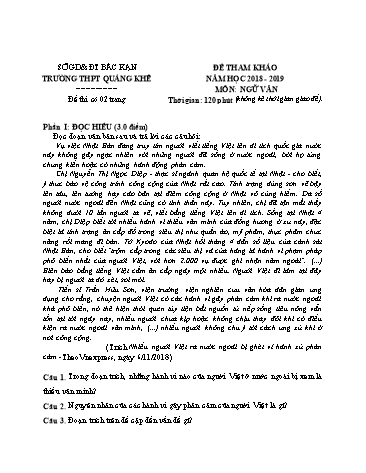 Đề tham khảo thi THPT Quốc Gia môn Ngữ Văn năm 2018 trường THPT Quảng Khê (Có đáp án)