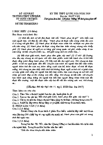 Đề tham khảo thi THPT Quốc Gia môn Ngữ Văn năm 2019 trường THPT Yên Hân (Có đáp án)