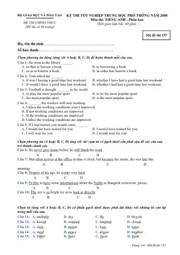 Đề thi chính thức Kỳ thi Tốt nghiệp THPT môn Tiếng Anh năm 2008 - Mã đề 157