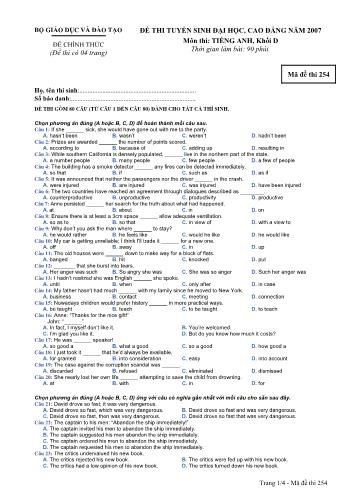 Đề thi chính thức Tuyển sinh Đại học, Cao đẳng môn Tiếng Anh - Mã đề 254