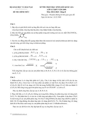 Đề thi chọn HSG Quốc gia môn Hóa học Lớp 12 - Bảng B