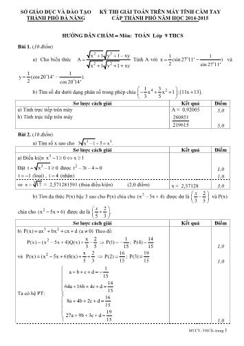 Đề thi Giải toán trên máy tính cầm tay cấp Thành phố môn Toán Lớp 10 Sở GD&ĐT TP Đà Nẵng (Có đáp án)