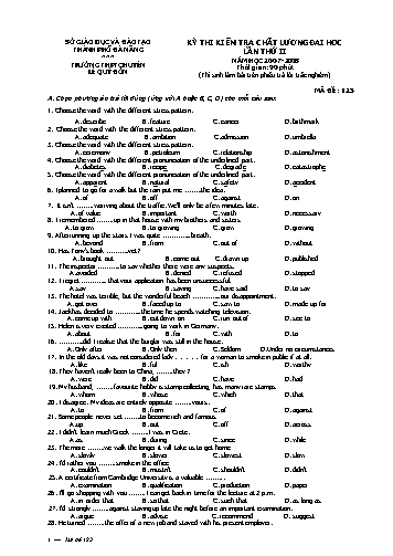 Đề thi kiểm tra chất lượng Đại học Lần thứ II môn Tiếng Anh trường THPT Chuyên Lê Quý Đôn - Mã đề 123 (Có đáp án)