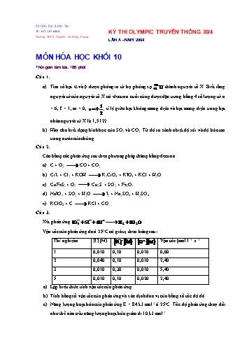 Đề thi Olympic truyền thống 30/4 môn Hóa học Lớp 10 năm 2004 trường THPT Chuyên Lê Hồng Phong