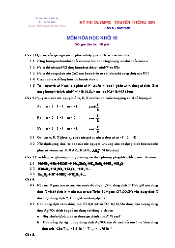 Đề thi Olympic truyền thống 30/4 môn Hóa học Lớp 10 năm 2005 trường THPT Chuyên Lê Hồng Phong