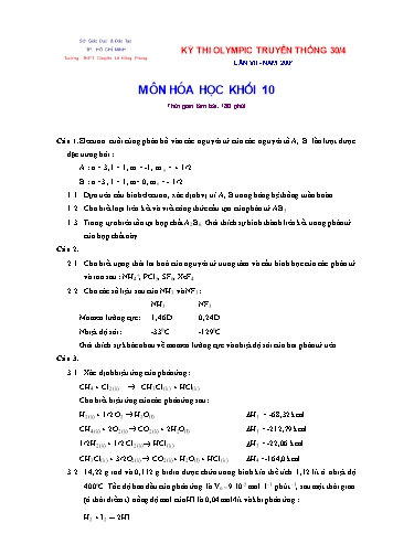 Đề thi Olympic truyền thống 30/4 môn Hóa học Lớp 10 trường THPT Chuyên Lê Hồng Phong