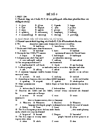 Đề thi tham khảo Tốt nghiệp THPT môn Tiếng Anh - Đề số 5 (Có đáp án)