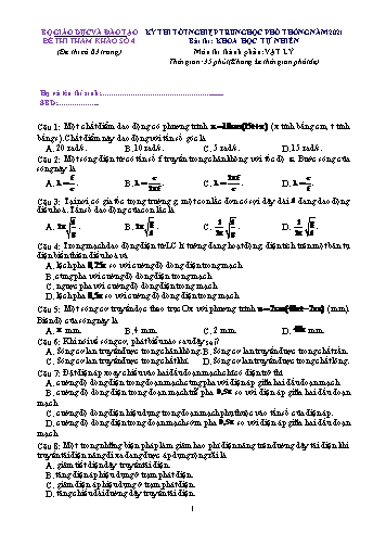Đề thi tham khảo Tốt nghiệp THPT năm 2021 môn Vật lý (Đề số 4)