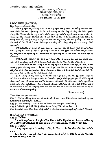 Đề thi THPT Quốc Gia môn Ngữ Văn năm 2018 trường THPT Phủ Thông (Có đáp án)