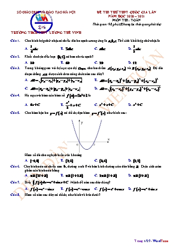 Đề thi thử THPT QG lần 1 môn Toán năm học 2020- 2021 trường THPT Lương Thế Vinh (Có đáp án)