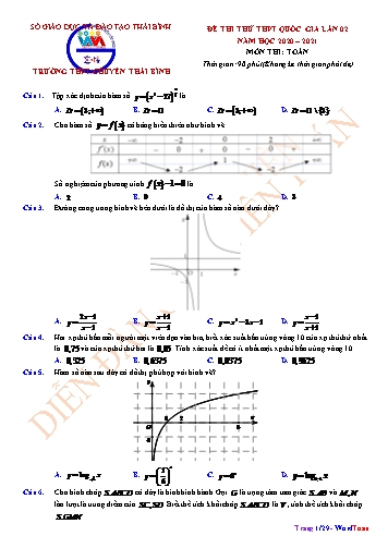 Đề thi thử THPT QG lần 2 môn Toán năm học 2020- 2021 trường THPT Chuyên Thái Bình (Có đáp án)