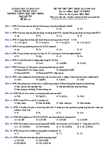 Đề thi thử THPT QG năm 2021 môn Hóa học trường THPT Ngô Quyền (Có đáp án)