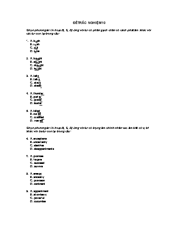 Đề thi thử tuyển sinh Đại học, Cao đẳng môn Tiếng Anh - Đề số 10 (Có đáp án)