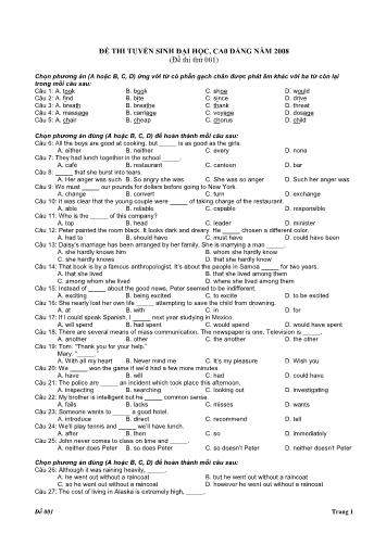 Đề thi thử tuyển sinh Đại học, Cao đẳng môn Tiếng Anh - Đề số 1