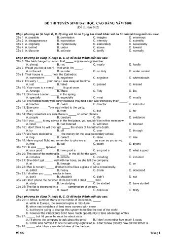 Đề thi thử tuyển sinh Đại học, Cao đẳng môn Tiếng Anh - Đề số 2 (Có đáp án)