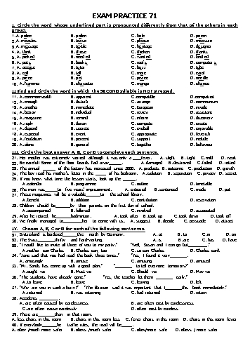 Đề thi thử tuyển sinh Đại học, Cao đẳng môn Tiếng Anh - Đề số 5 (Có đáp án)