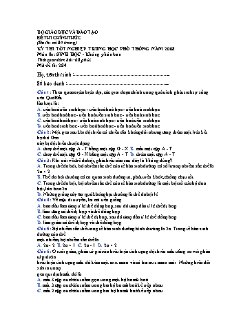 Đề thi Tốt nghiệp THPT môn Sinh học - Mã đề 284
