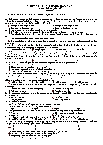 Đề thi Tốt nghiệp THPT môn Sinh học - Mã đề 385 (Có đáp án)