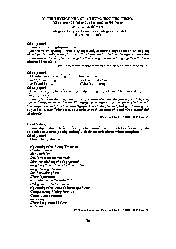 Đề thi Tuyển sinh vào Lớp 10 môn Ngữ Văn tại Đà Nắng (Có đáp án)