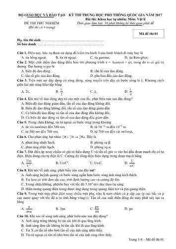 Đề thử nghiệm Kỳ thi THPT Quốc gia năm 2017 môn Vật lí - Mã đề 01