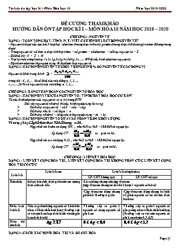 Hướng dẫn ôn tập Học kì I môn Hóa học Lớp 10 năm học 2019- 2020