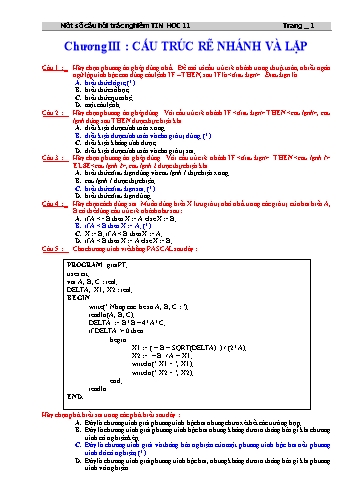 Một số câu hỏi trắc nghiệm Tin học Lớp 11 - Chương III: Cấu trúc rẽ nhánh và lặp