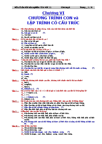 Một số câu hỏi trắc nghiệm Tin học Lớp 11 - Chương V: Chương trình con và lập trình có cấu trúc