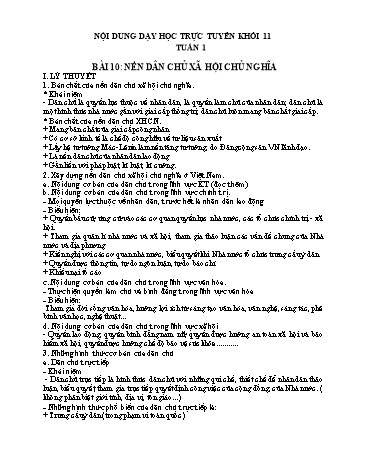 Nội dung dạy GDCD Lớp 11 - Bài 10+ 11: Nền dân chủ xã hội chủ nghĩa+ Chính sách dân số và giải quyết việc làm