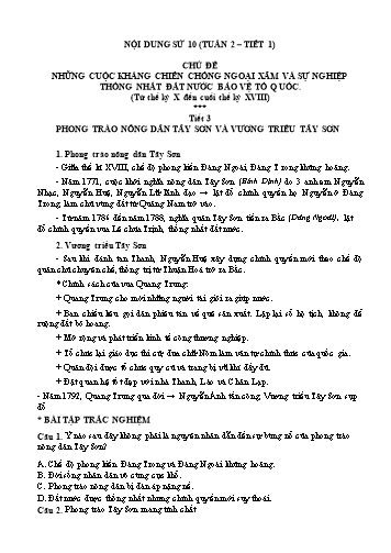 Nội dung dạy Lịch sử Lớp 10 - Chủ đề: Những cuộc kháng chiến chống ngoại xâm và sự nghiệp Thống Nhất đất nước bảo vệ tổ quốc