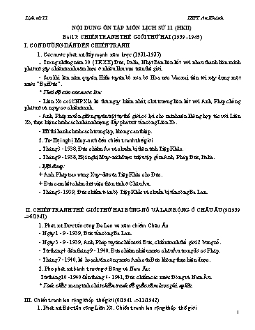 Nội dung ôn tập Học kì II Lịch sử Lớp 11 - Bài 17: Chiến tranh thế giới thứ hai (1939- 1945)