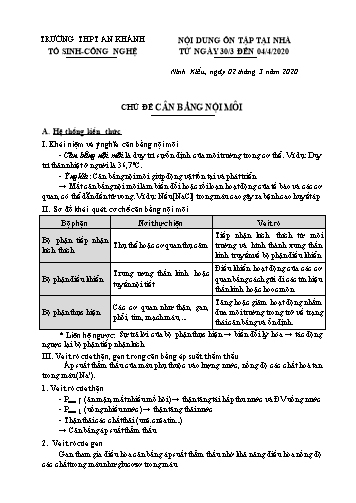 Nội dung ôn tập Sinh học Lớp 11 - Chủ đề: Cân bằng nội môi; Cảm ứng ở thực vật